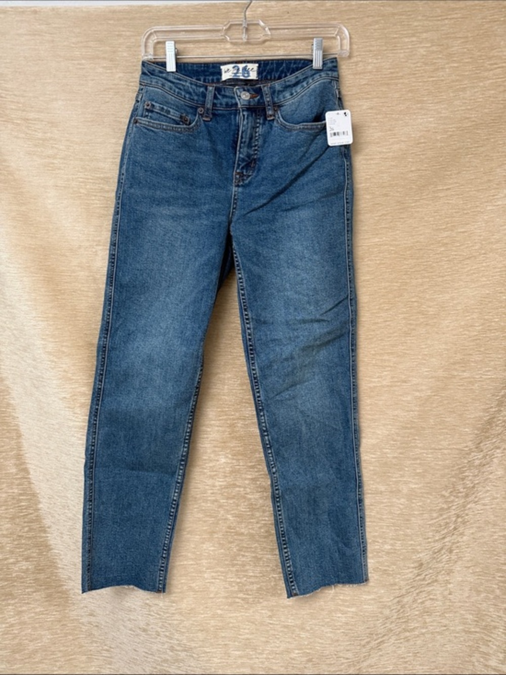 Free People Women's Straight-Leg Mid Wash Jeans — Blue